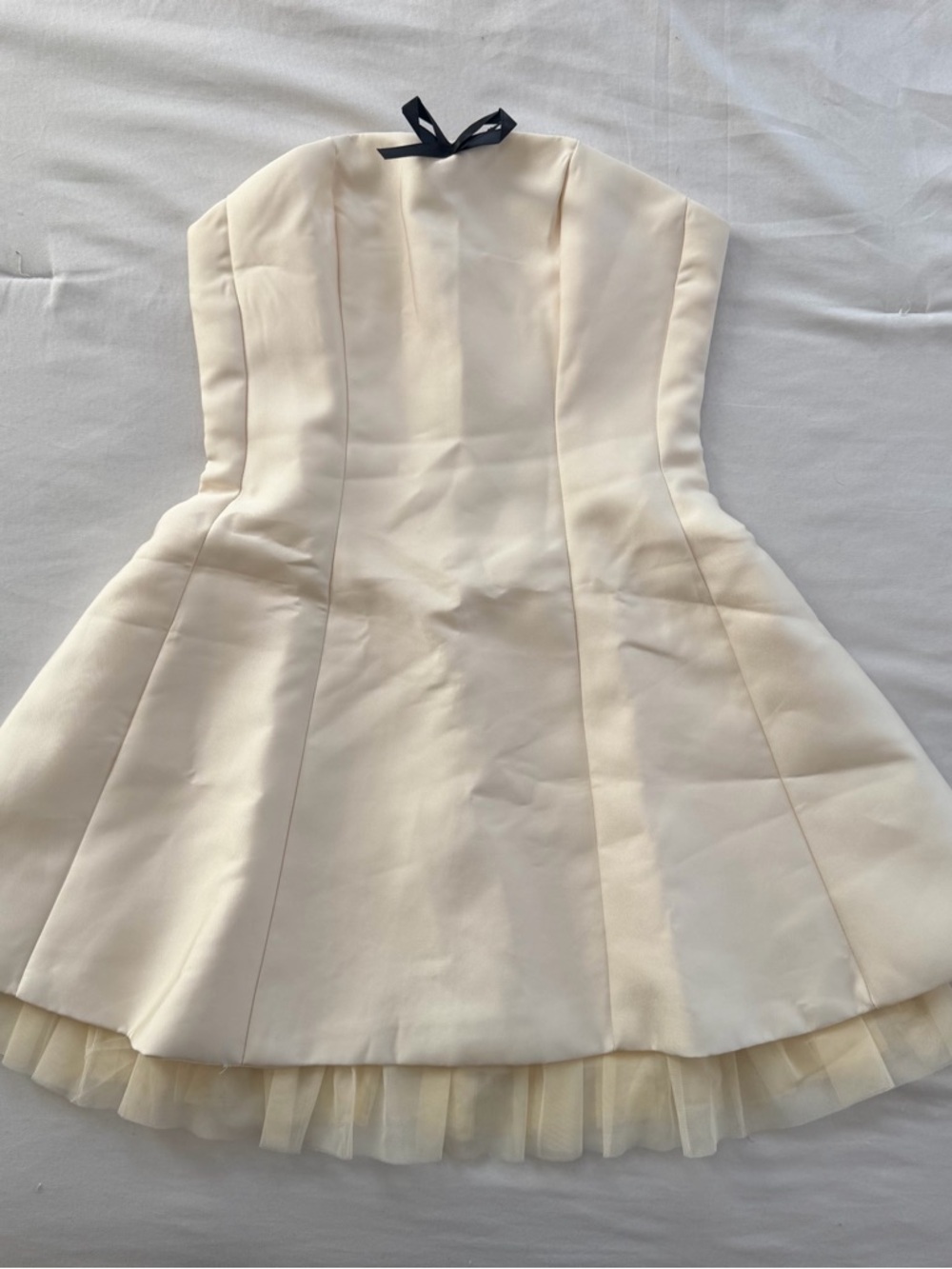 Cream Strapless Mini Dress with Tulle Hem